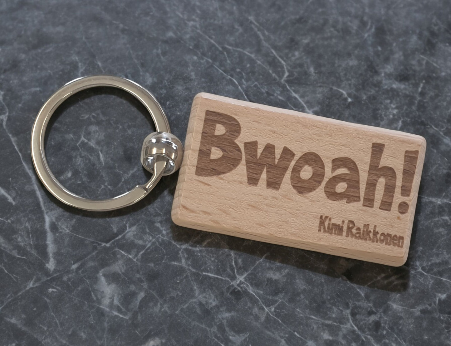 Kimi Raikkonen Keyring Gift Bwoah Engraved Wooden Key Fob Fun Novelty Nice F1 Present