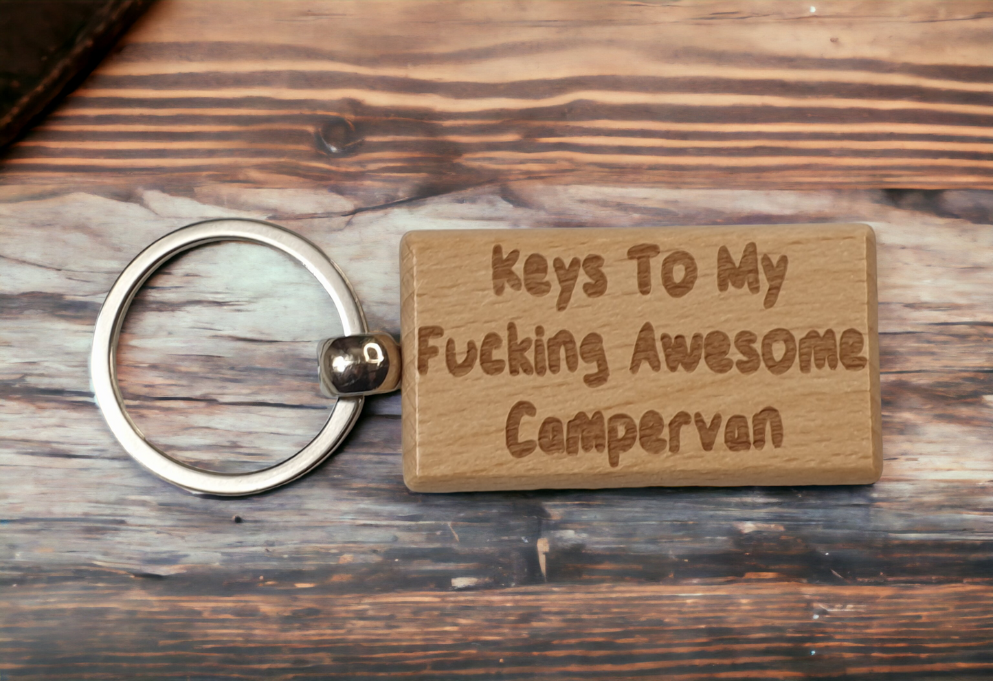 Campervan Keyring Gift - Keys To My Fucking Awesome Campervan - Nice Cute Engraved Wooden Key Fob Novelty Custom Present