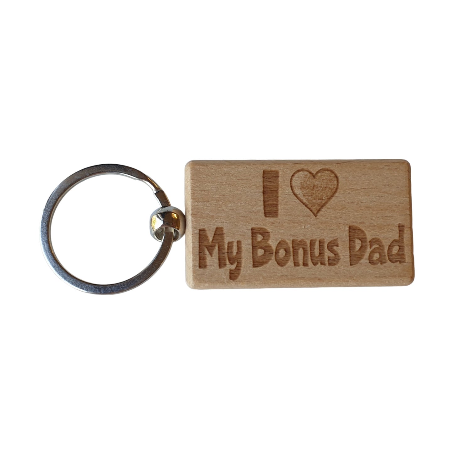 Bonus Dad Keyring Gift - I Love Heart My - Cute Engraved Wooden Keyring Funny Novelty Nice Custom Present