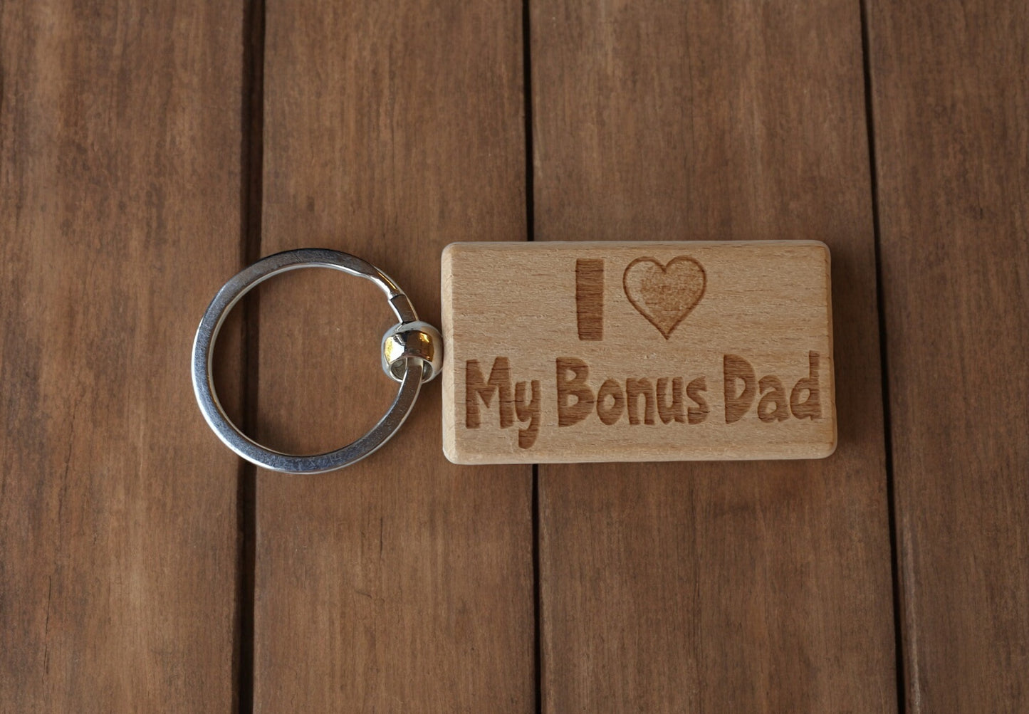 Bonus Dad Keyring Gift - I Love Heart My - Cute Engraved Wooden Keyring Funny Novelty Nice Custom Present