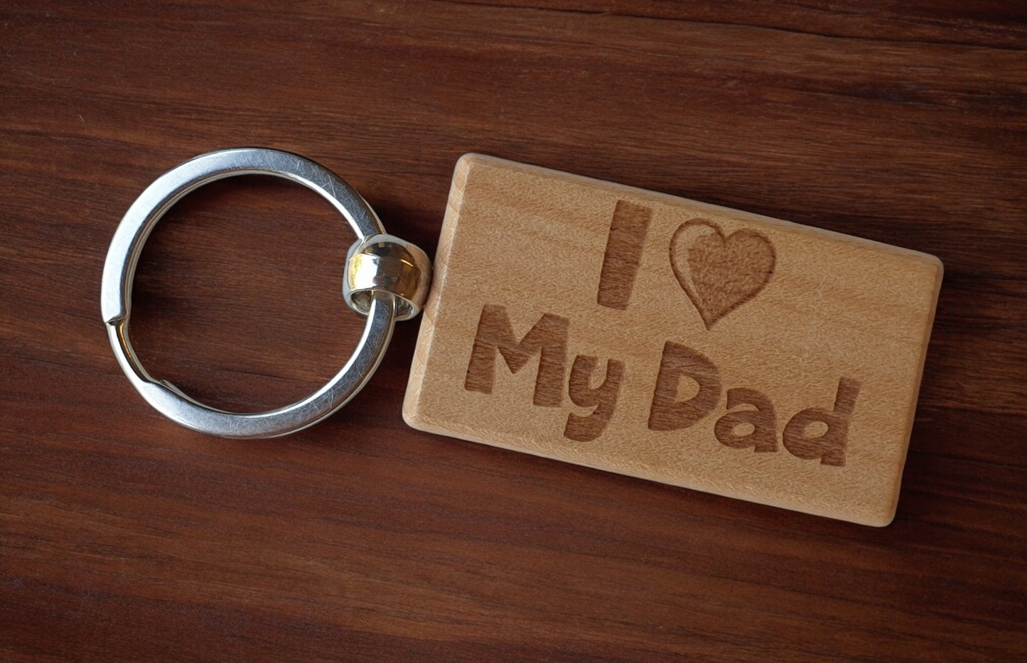 Dad Keyring Gift - I Love Heart My - Cute Engraved Wooden Keyring Funny Novelty Nice Custom Present