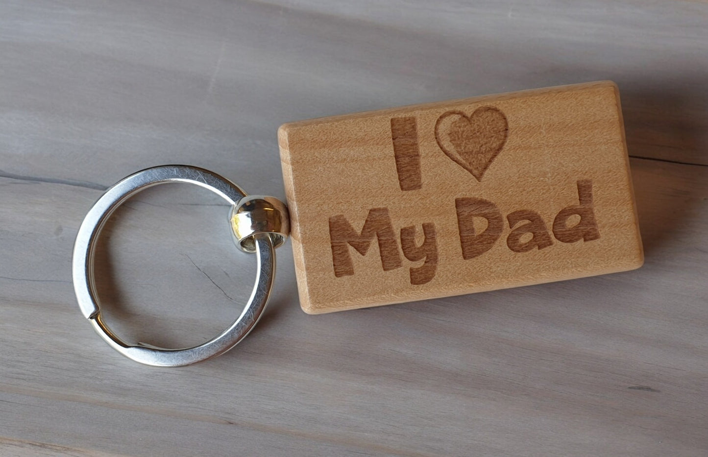 Dad Keyring Gift - I Love Heart My - Cute Engraved Wooden Keyring Funny Novelty Nice Custom Present