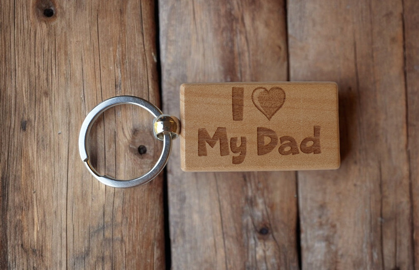 Dad Keyring Gift - I Love Heart My - Cute Engraved Wooden Keyring Funny Novelty Nice Custom Present