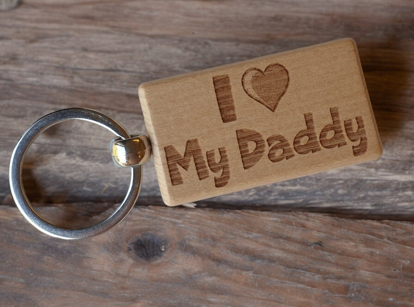 Daddy Keyring Gift - I Love Heart My - Cute Engraved Wooden Keyring Funny Novelty Nice Custom Present