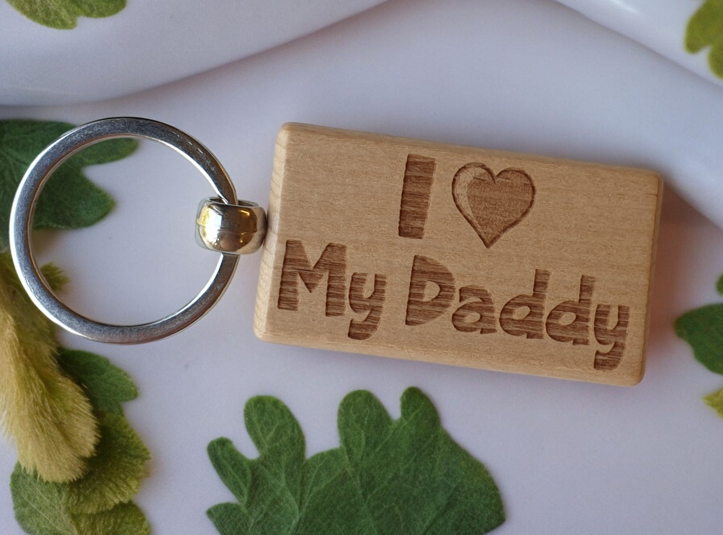 Daddy Keyring Gift - I Love Heart My - Cute Engraved Wooden Keyring Funny Novelty Nice Custom Present