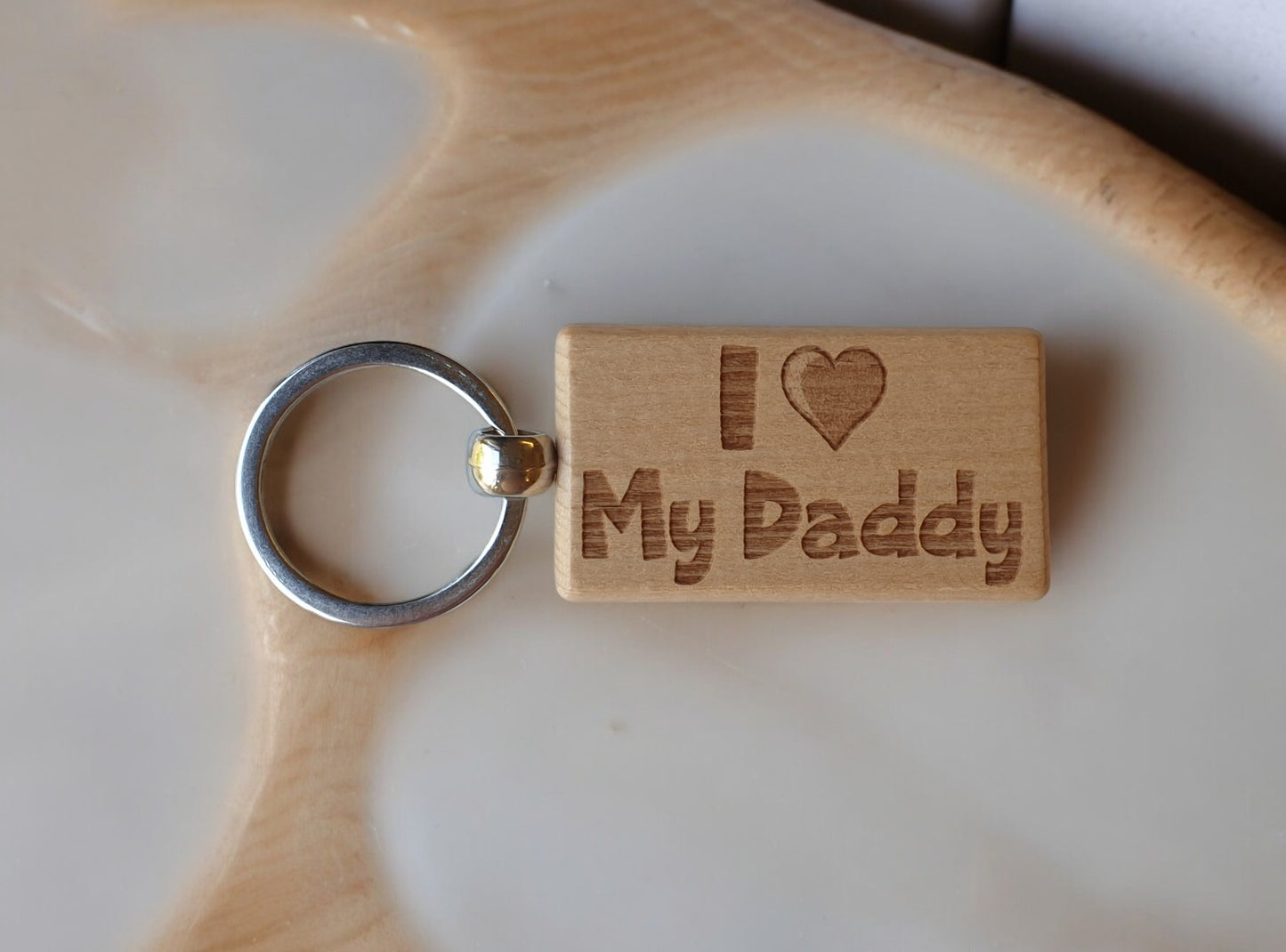 Daddy Keyring Gift - I Love Heart My - Cute Engraved Wooden Keyring Funny Novelty Nice Custom Present