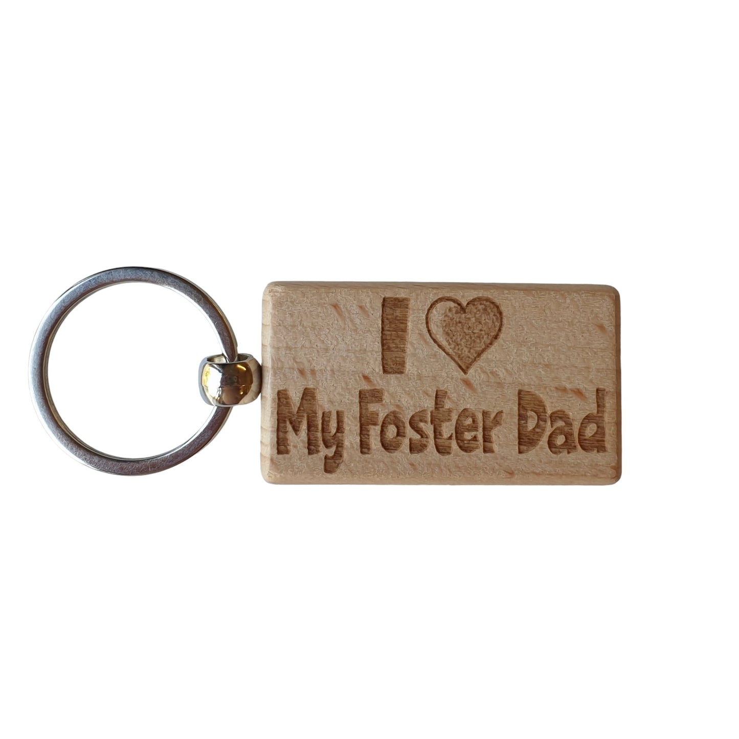 Foster Dad Keyring Gift - I Love Heart My - Cute Engraved Wooden Keyring Funny Novelty Nice Custom Present