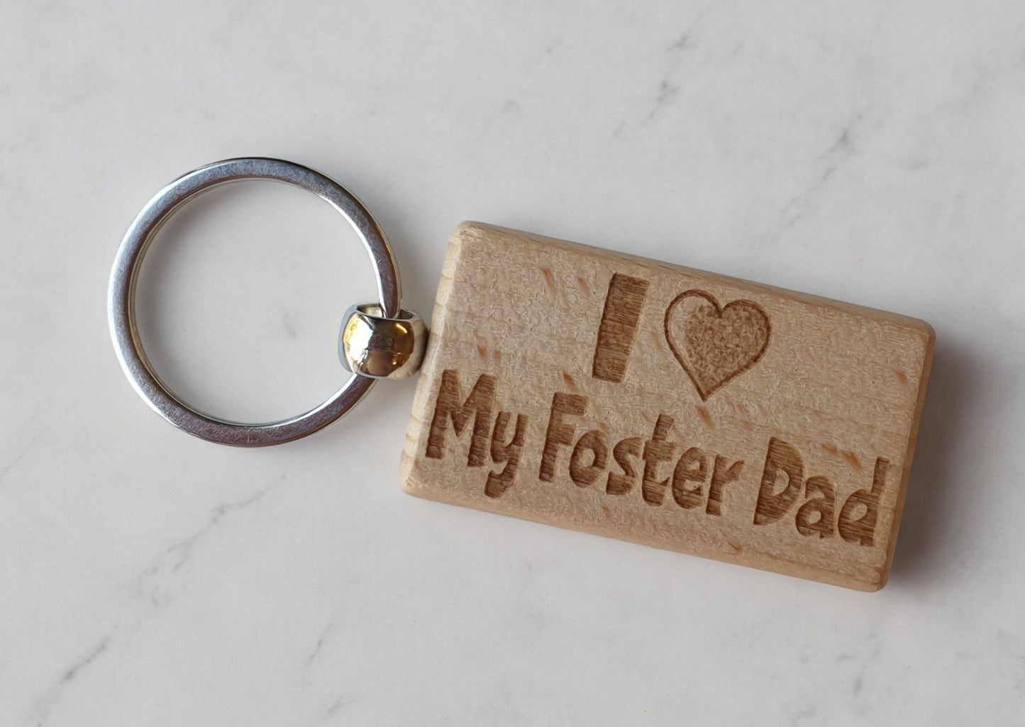 Foster Dad Keyring Gift - I Love Heart My - Cute Engraved Wooden Keyring Funny Novelty Nice Custom Present