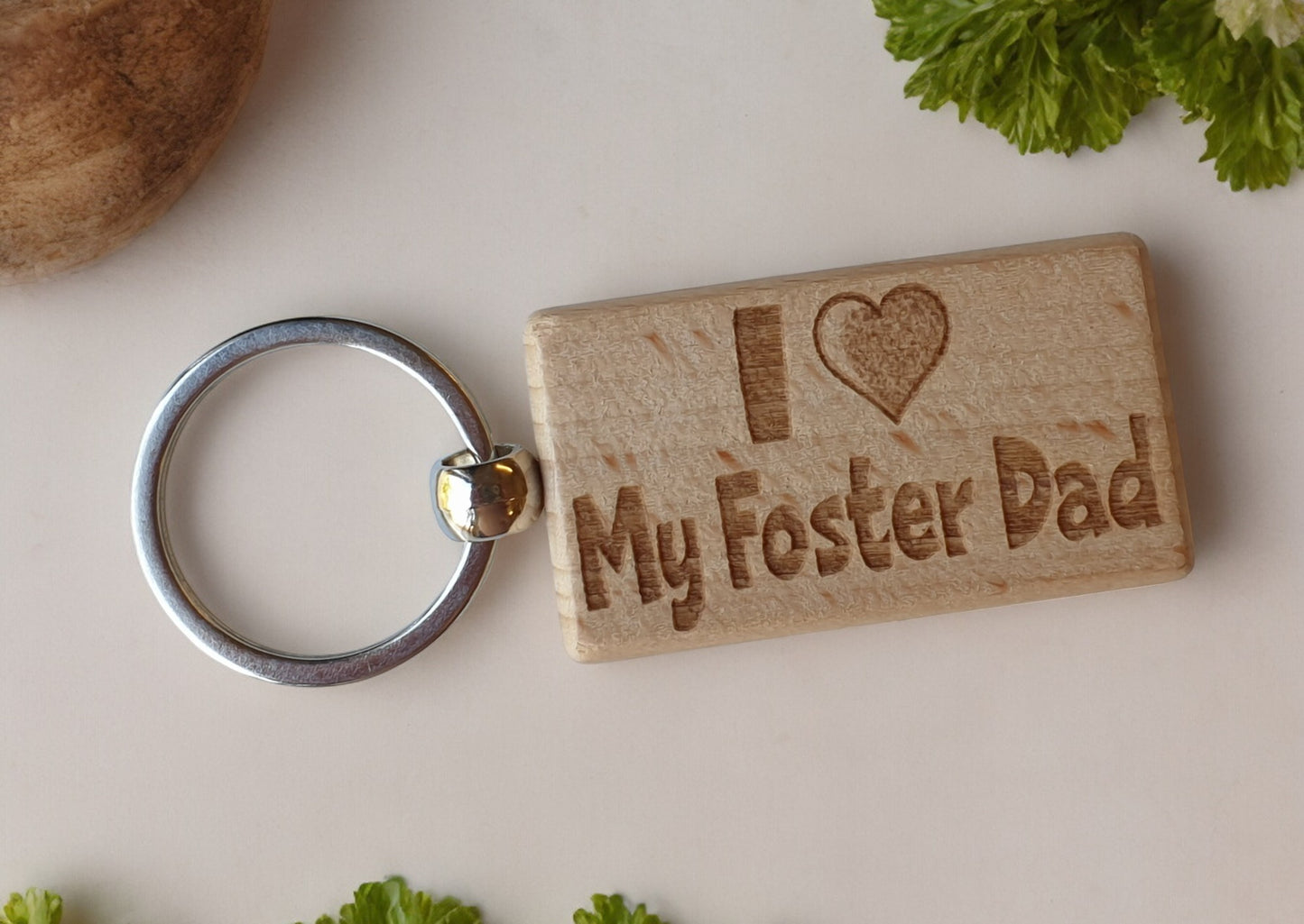 Foster Dad Keyring Gift - I Love Heart My - Cute Engraved Wooden Keyring Funny Novelty Nice Custom Present