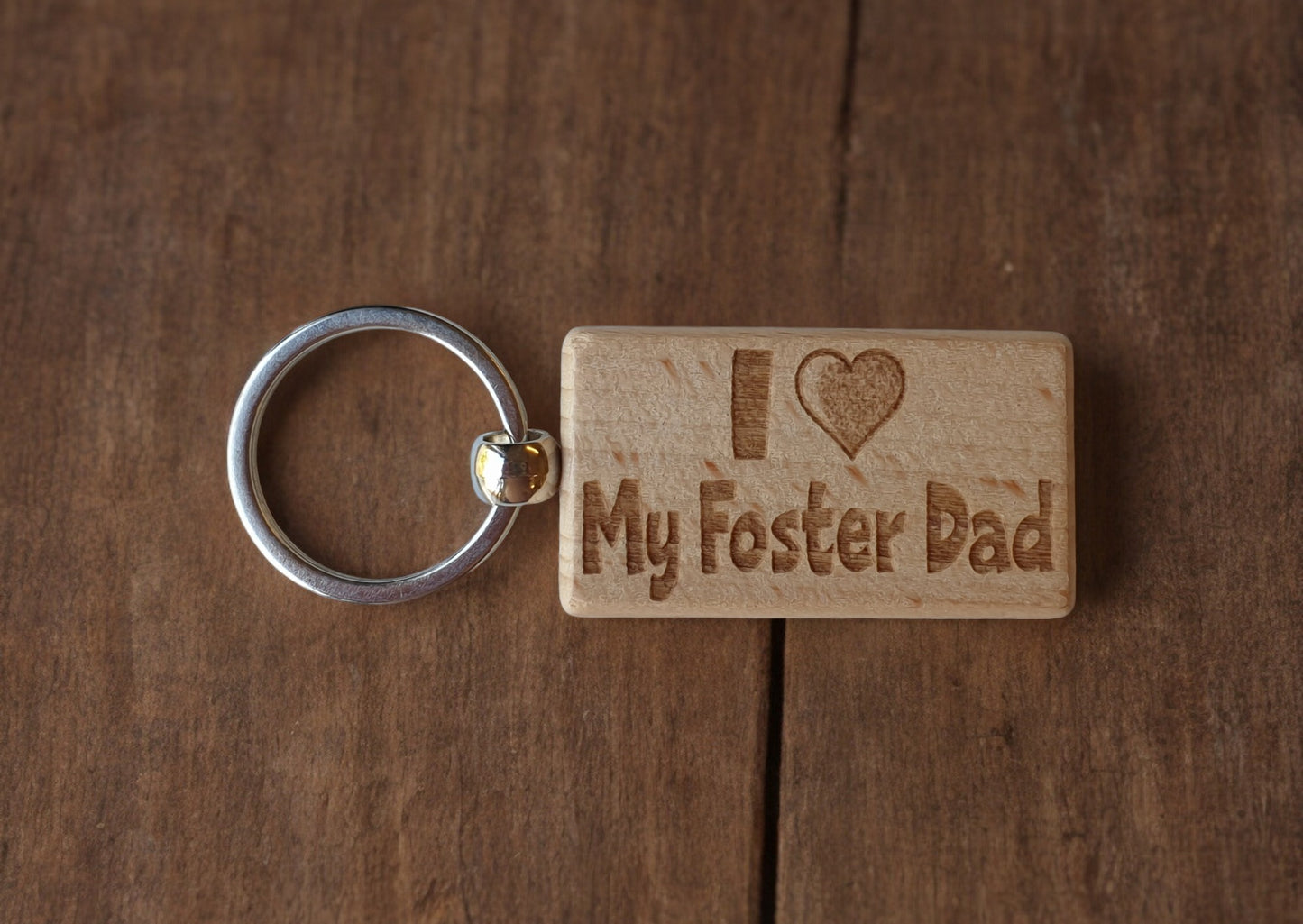 Foster Dad Keyring Gift - I Love Heart My - Cute Engraved Wooden Keyring Funny Novelty Nice Custom Present