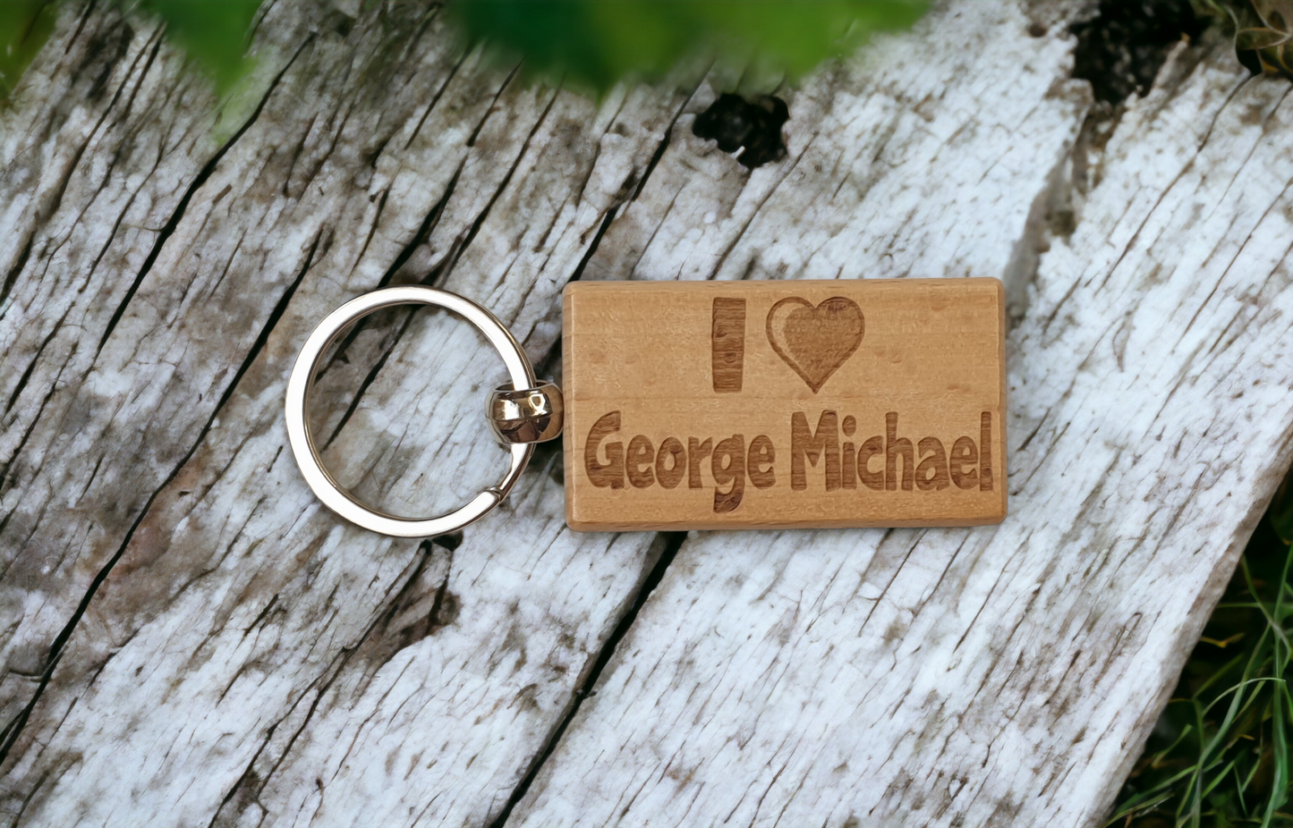 George Michael Keyring Gift - I Love Heart - Cute Engraved Wooden Key Fob Fun Novelty Nice Custom Present