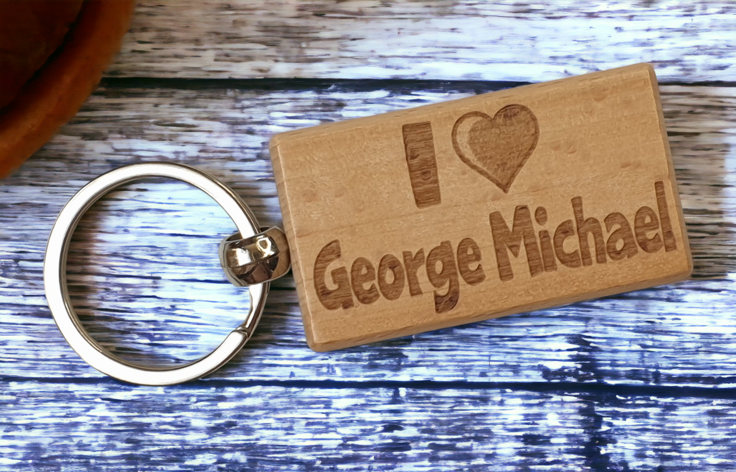 George Michael Keyring Gift - I Love Heart - Cute Engraved Wooden Key Fob Fun Novelty Nice Custom Present