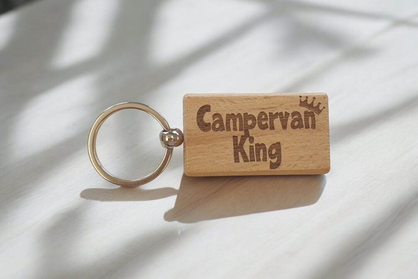 Campervan Keyring Gift Campervan King Cute Engraved Wooden Key Fob Fun Novelty Nice Custom Present