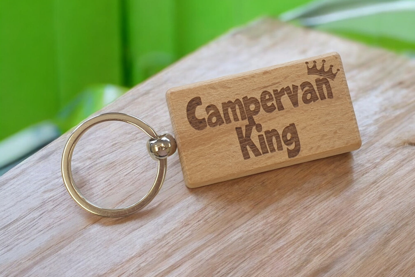 Campervan Keyring Gift Campervan King Cute Engraved Wooden Key Fob Fun Novelty Nice Custom Present