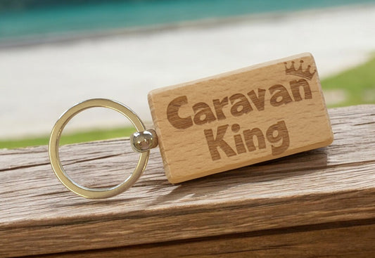 Caravan Keyring Gift Caravan King Cute Engraved Wooden Key Fob Fun Novelty Nice Custom Present