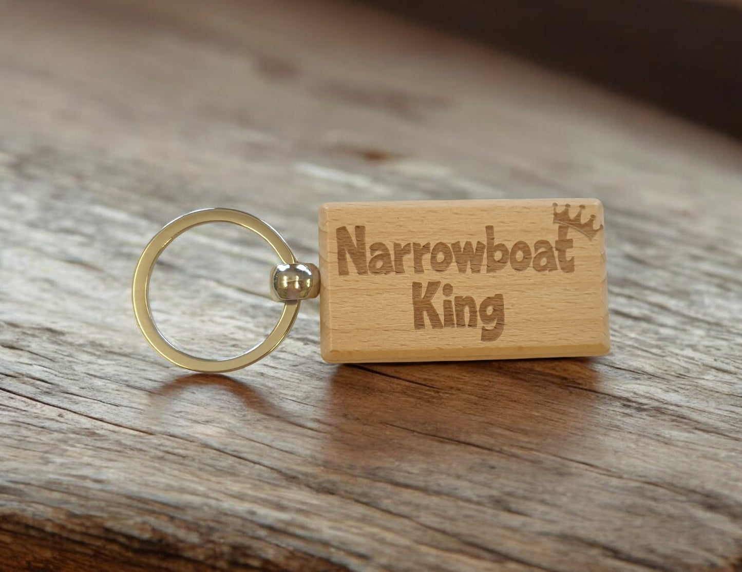 Boating Keyring Gift Narrowboat King Cute Engraved Wooden Key Fob Fun Novelty Nice Custom Present