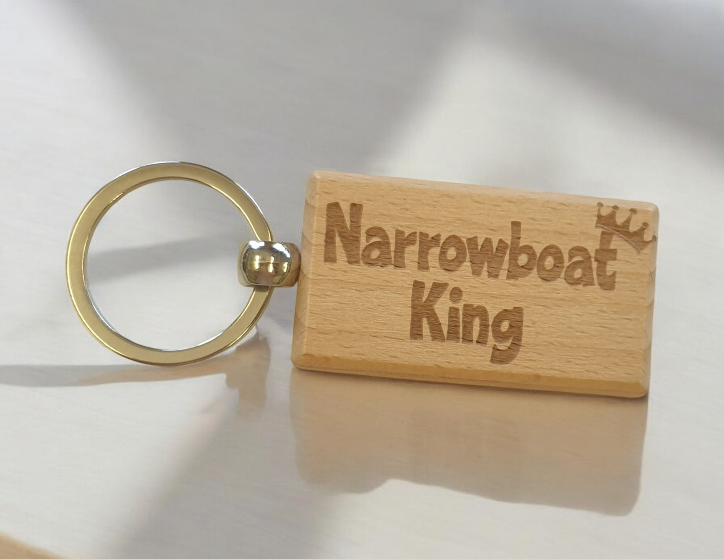 Boating Keyring Gift Narrowboat King Cute Engraved Wooden Key Fob Fun Novelty Nice Custom Present