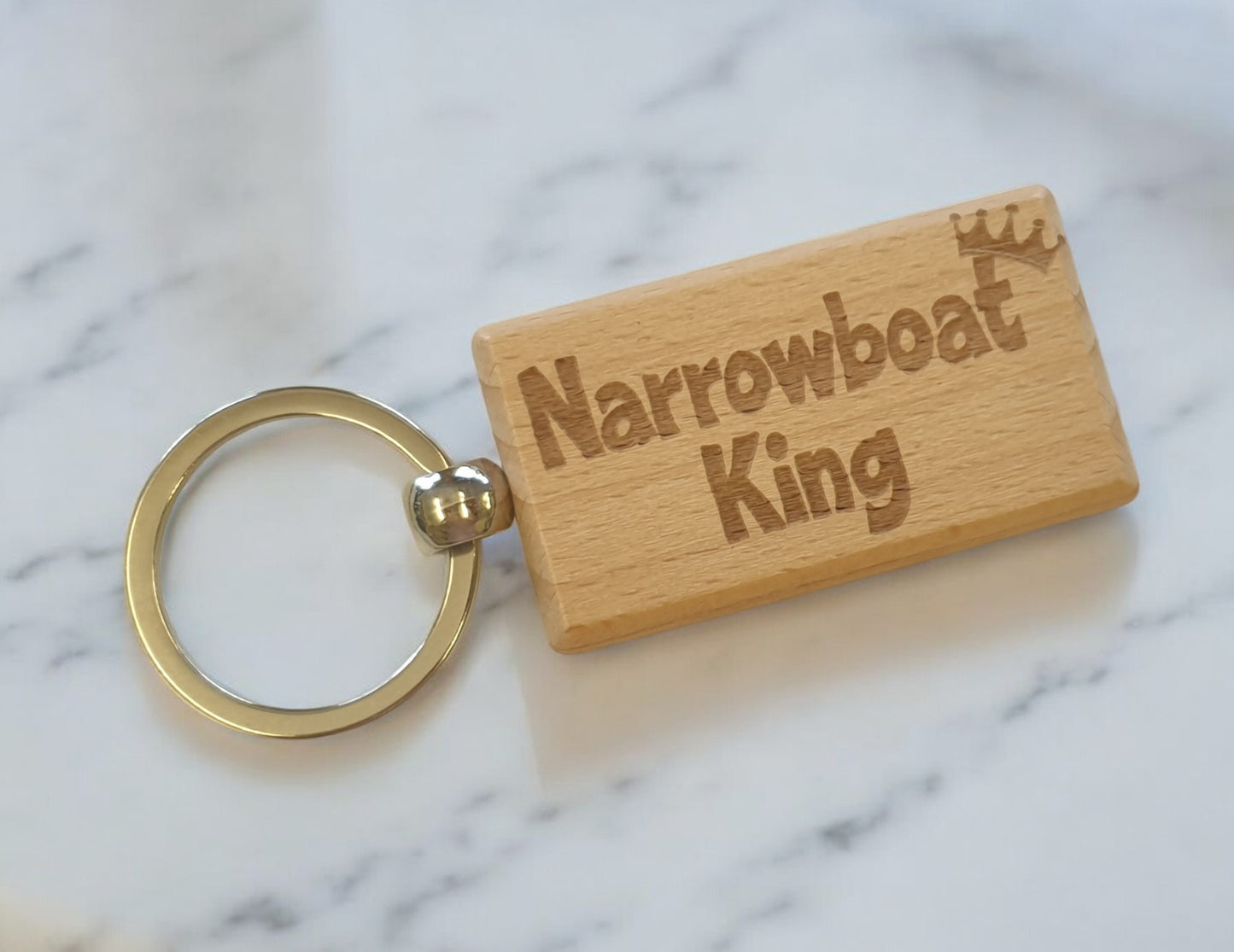 Boating Keyring Gift Narrowboat King Cute Engraved Wooden Key Fob Fun Novelty Nice Custom Present