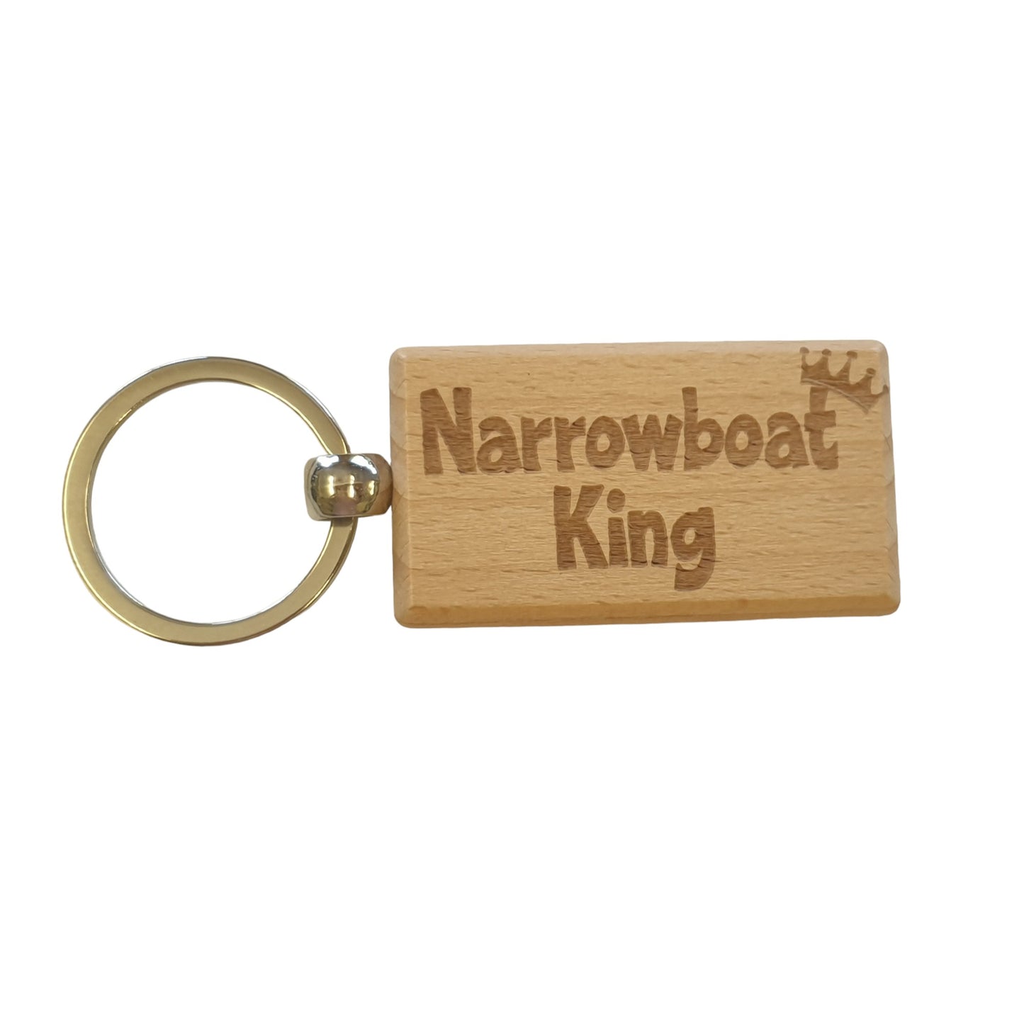 Boating Keyring Gift Narrowboat King Cute Engraved Wooden Key Fob Fun Novelty Nice Custom Present