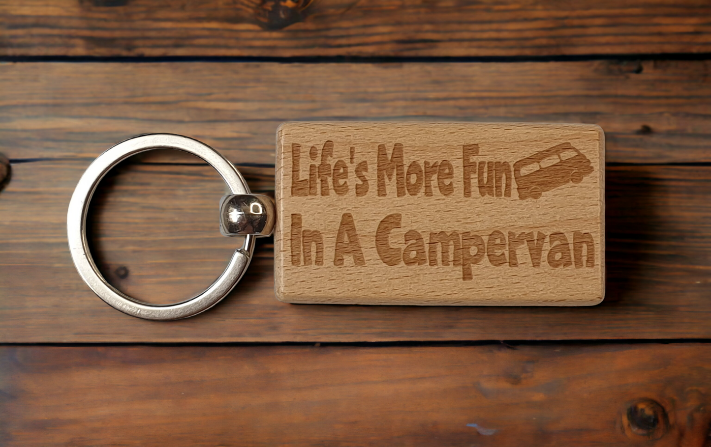 Campervan Keyring Gift Life's More Fun In A Cute Engraved Wooden Key Fob Fun Novelty Nice Custom Present