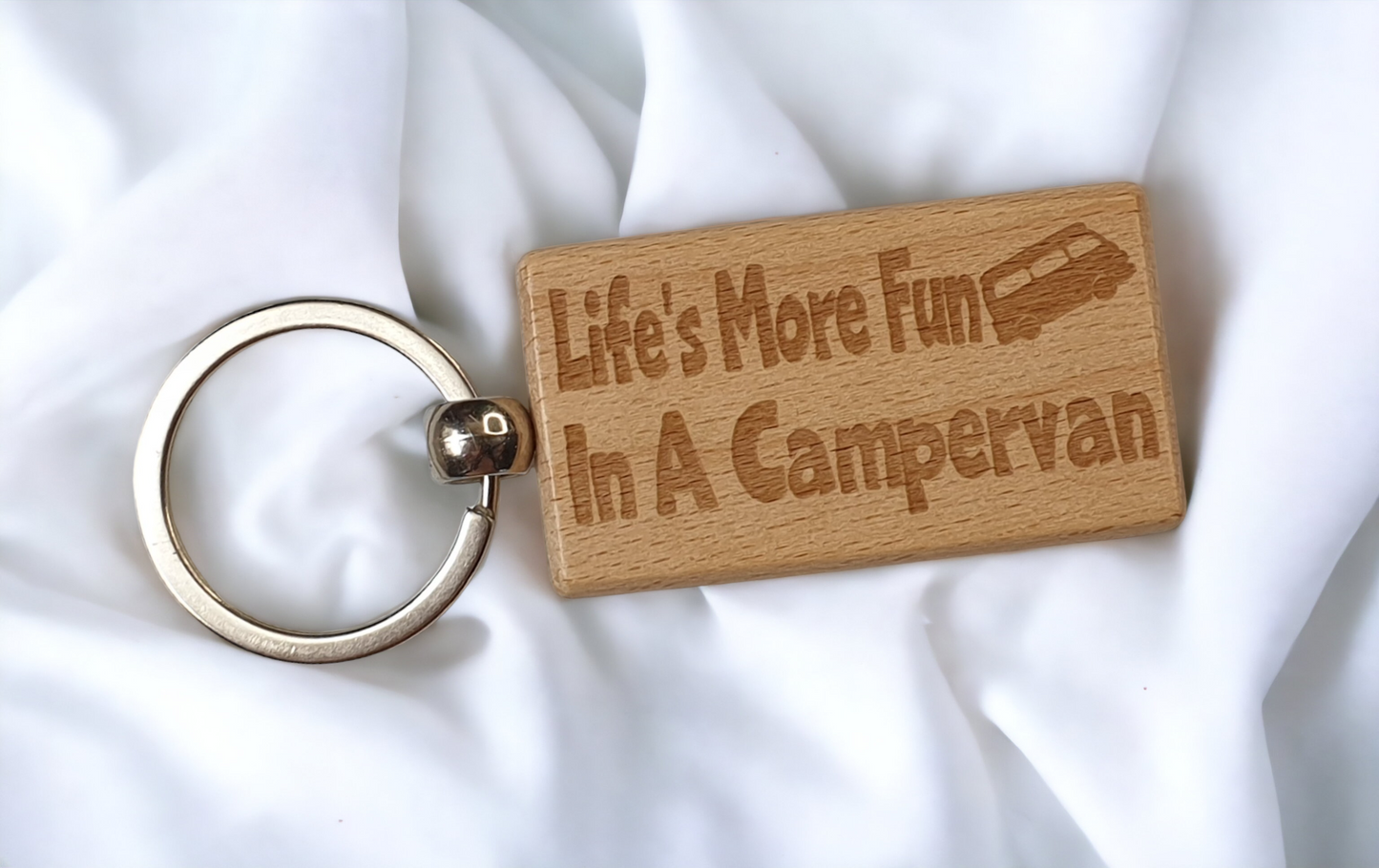 Campervan Keyring Gift Life's More Fun In A Cute Engraved Wooden Key Fob Fun Novelty Nice Custom Present