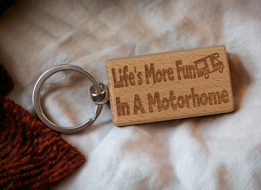 Motorhome Keyring Gift Life's More Fun In A Cute Engraved Wooden Key Fob Fun Novelty Nice Custom Present