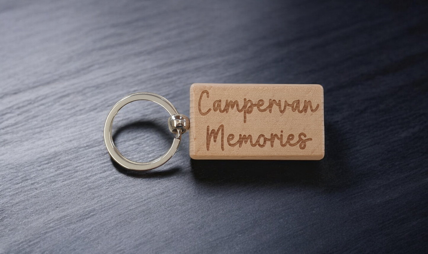 Campervan Keyring Gift Memories Cute Engraved Wooden Key Fob Fun Novelty Nice Present