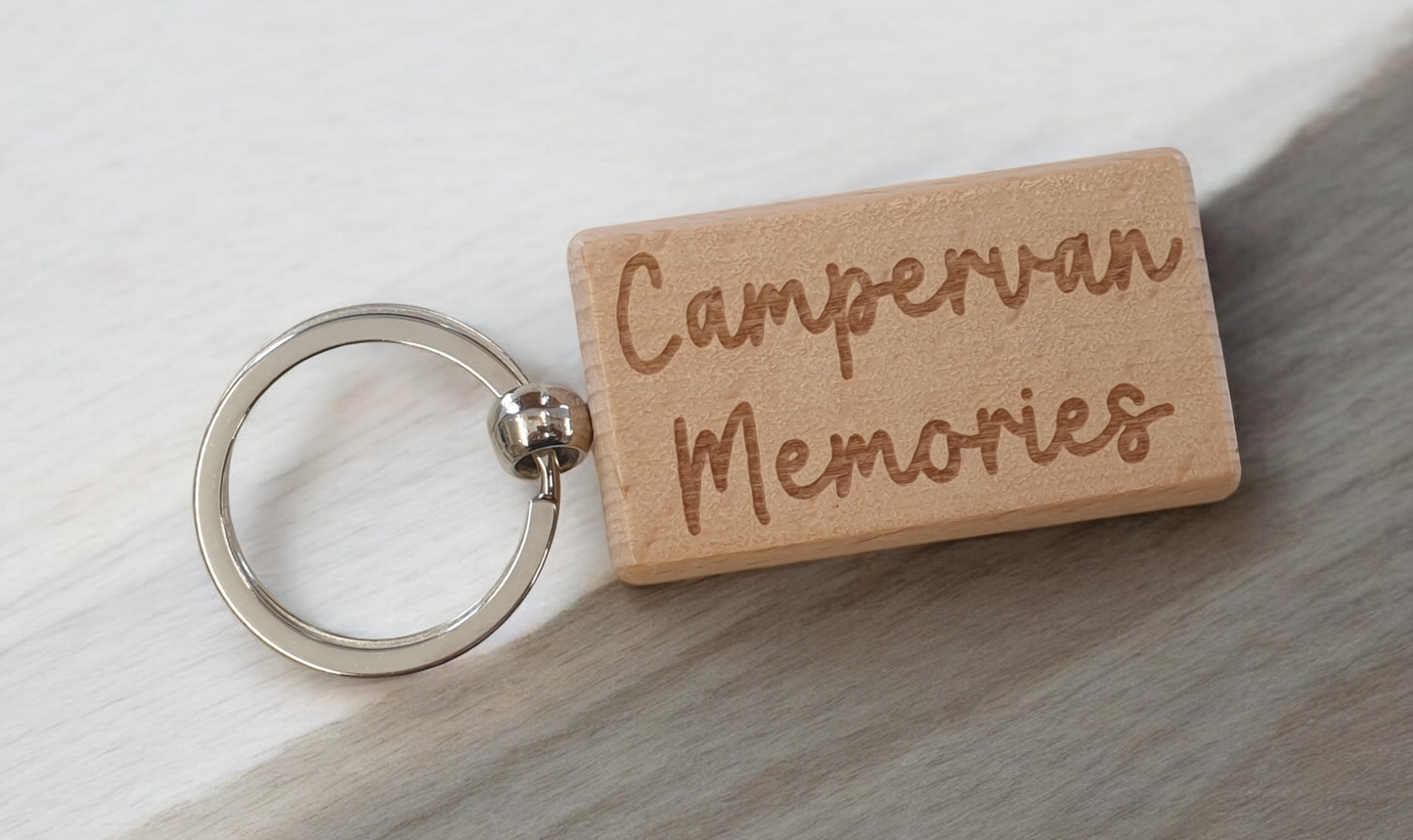 Campervan Keyring Gift Memories Cute Engraved Wooden Key Fob Fun Novelty Nice Present