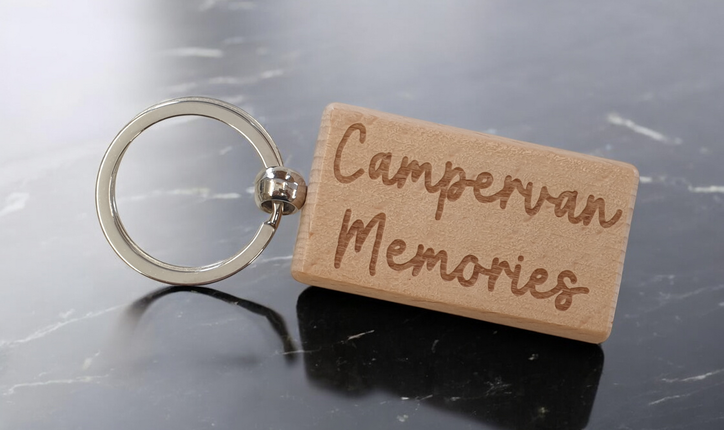 Campervan Keyring Gift Memories Cute Engraved Wooden Key Fob Fun Novelty Nice Present