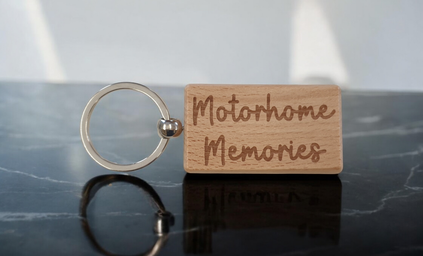 Motorhome Keyring Gift Memories Cute Engraved Wooden Key Fob Fun Novelty Nice Present