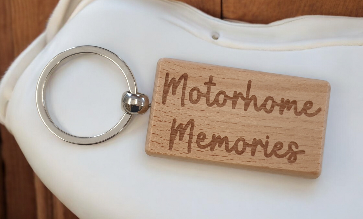 Motorhome Keyring Gift Memories Cute Engraved Wooden Key Fob Fun Novelty Nice Present