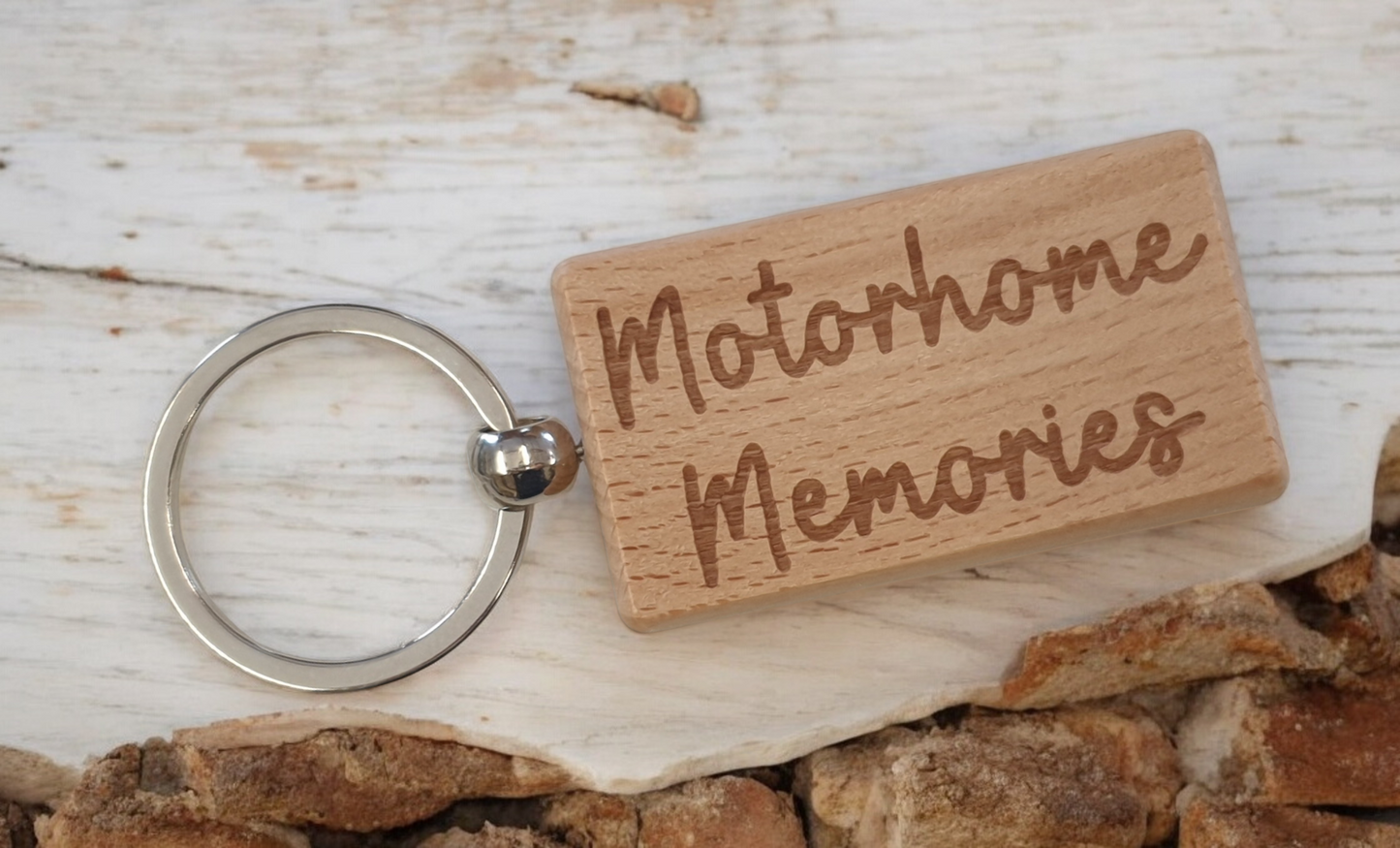 Motorhome Keyring Gift Memories Cute Engraved Wooden Key Fob Fun Novelty Nice Present