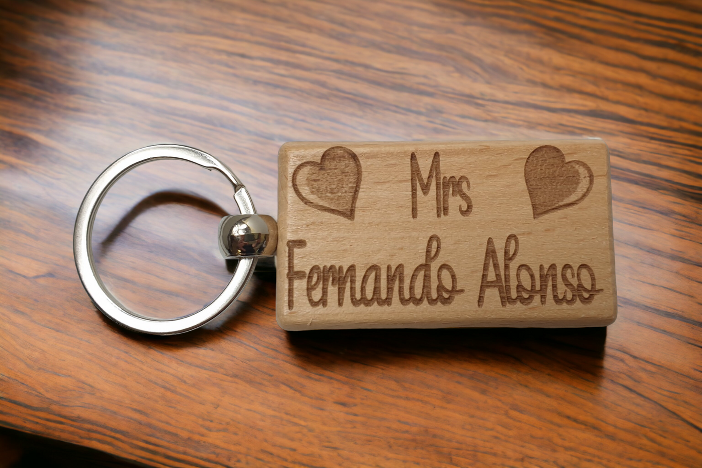 Mrs Fernando Alonso Keyring Gift - Engraved Wooden Formula One F1 Team Driver Fan Fun Cute Novelty Present