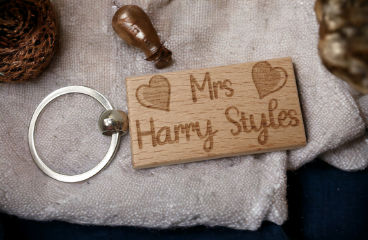 Mrs Harry Styles Keyring Gift - Engraved Wood Movie Fan Birthday Fun Cute Novelty Present