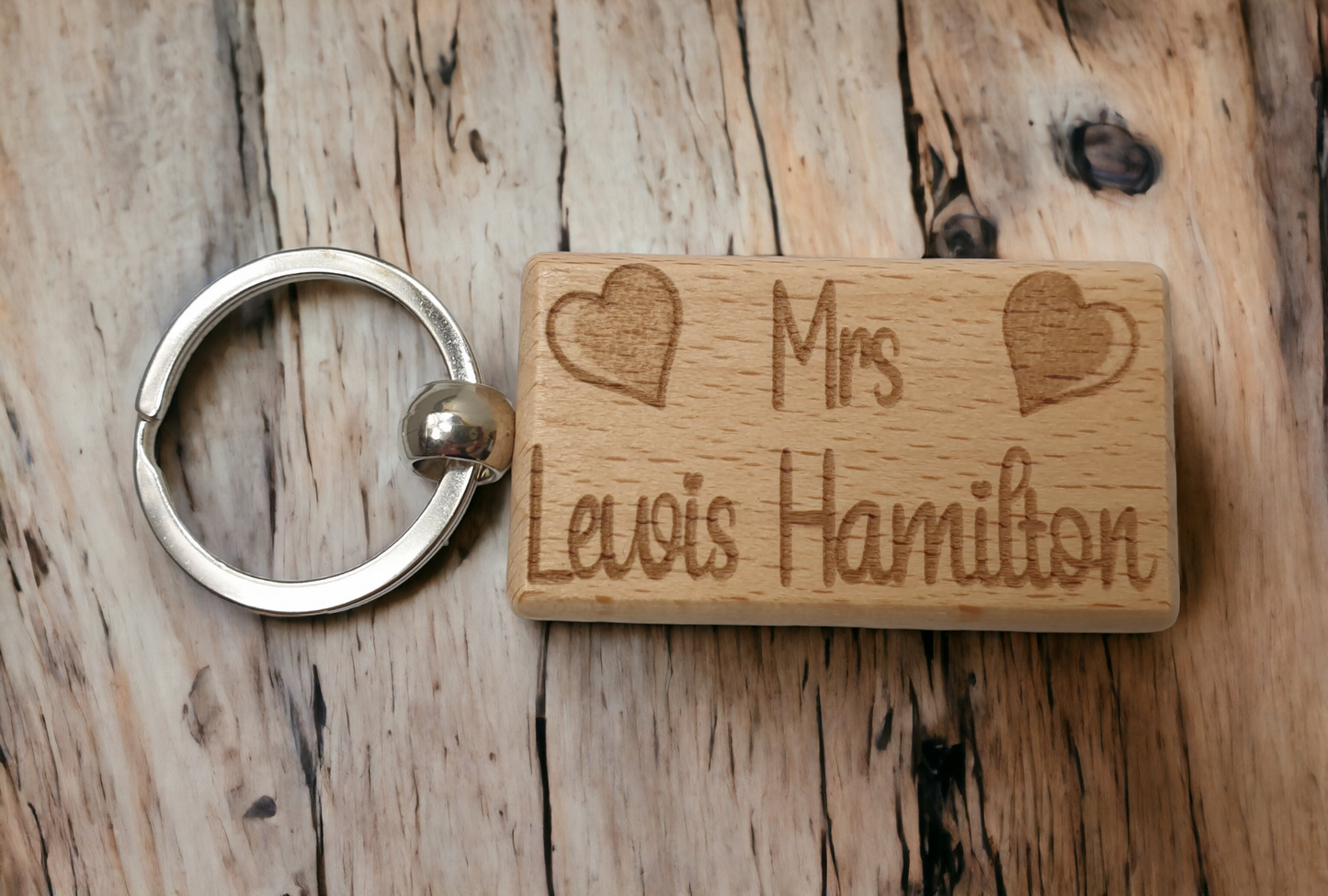 Mrs Lewis Hamilton Keyring Gift - Engraved Wooden Formula One F1 Team Driver Fan Fun Cute Novelty Present