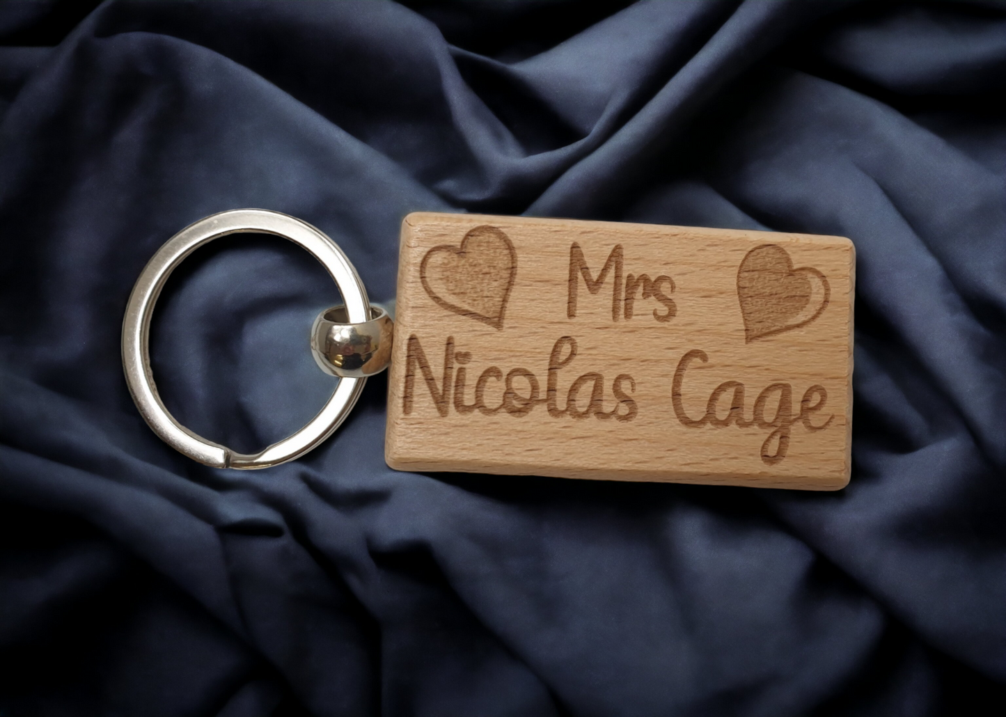 Mrs Nicolas Cage Keyring Gift - Engraved Wooden Movie TV Star Actor Fan Birthday Fun Cute Novelty Present