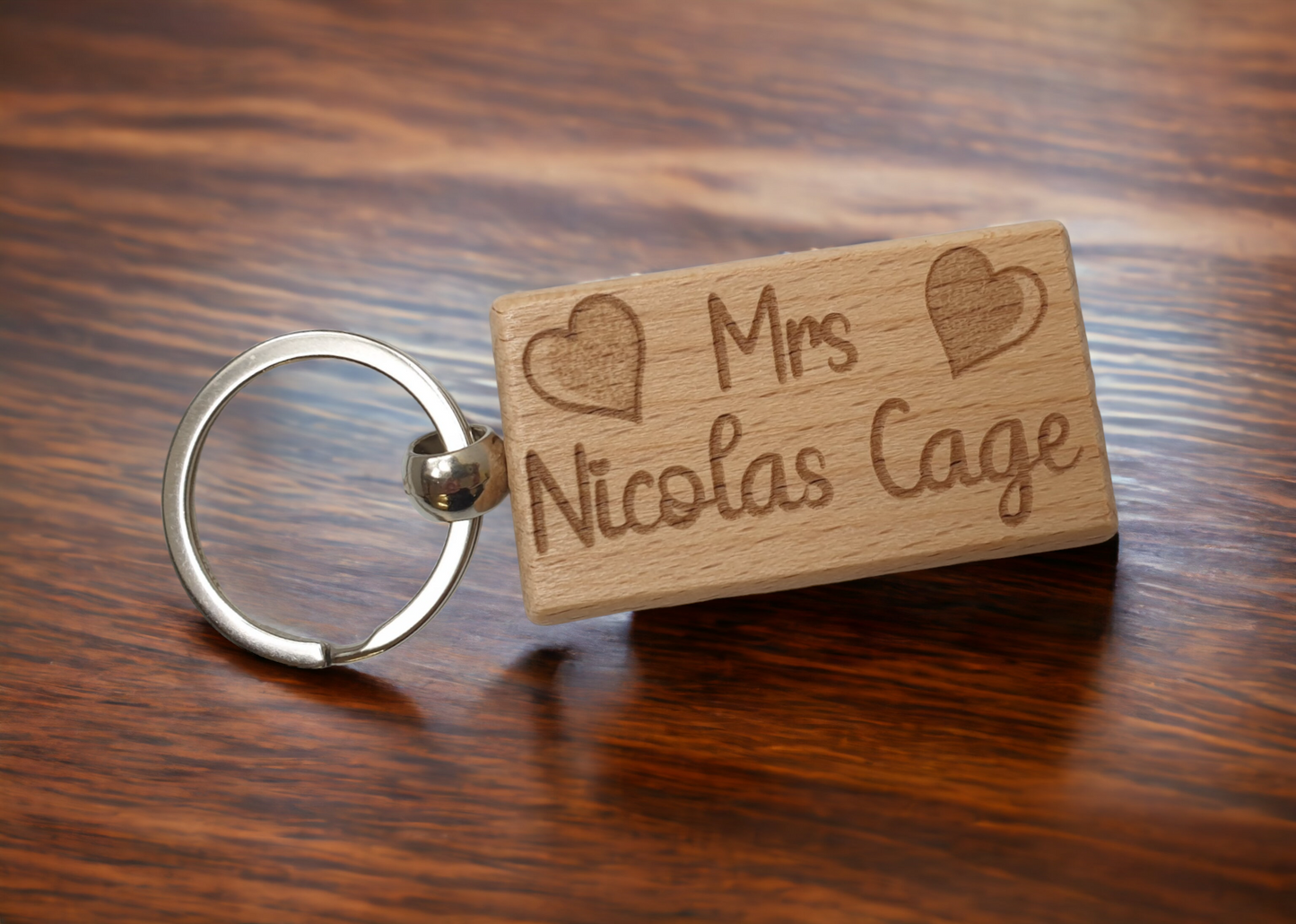 Mrs Nicolas Cage Keyring Gift - Engraved Wooden Movie TV Star Actor Fan Birthday Fun Cute Novelty Present