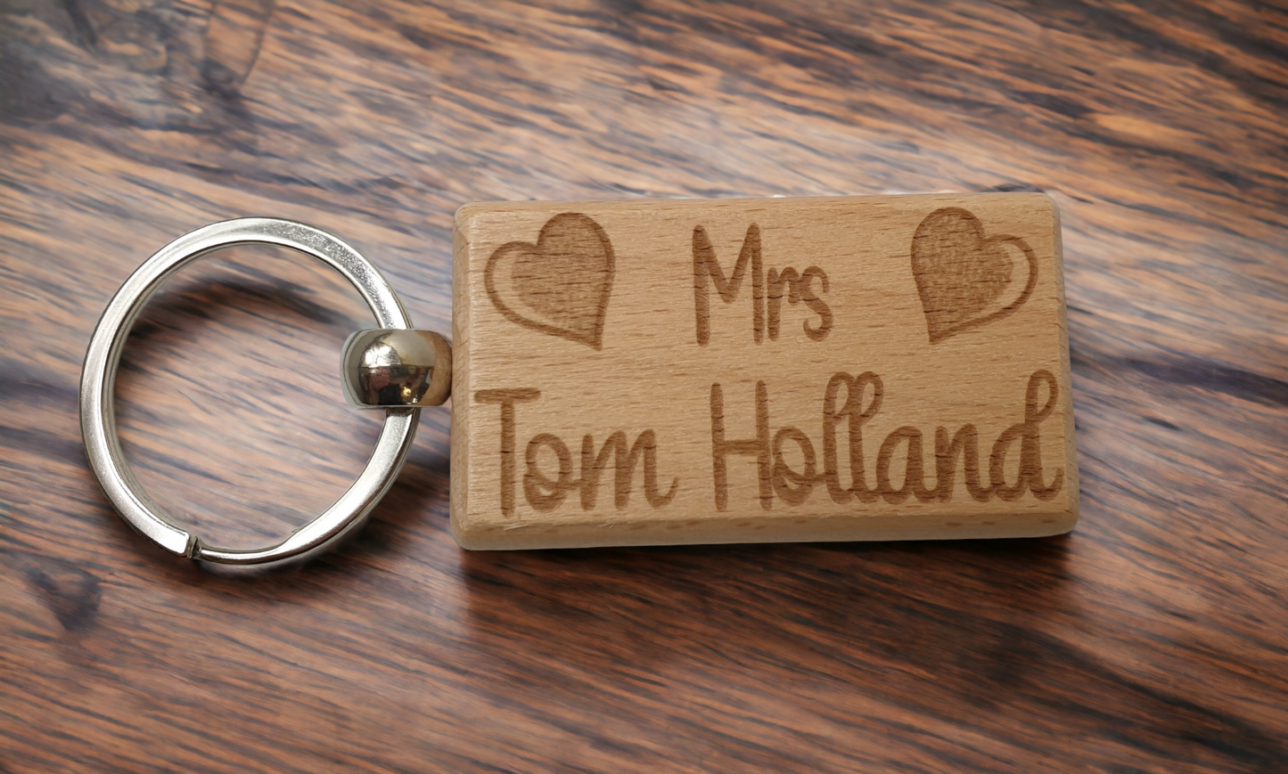 Mrs Tom Holland Keyring Gift - Engraved Wood Movie Fan Birthday Fun Cute Novelty Present