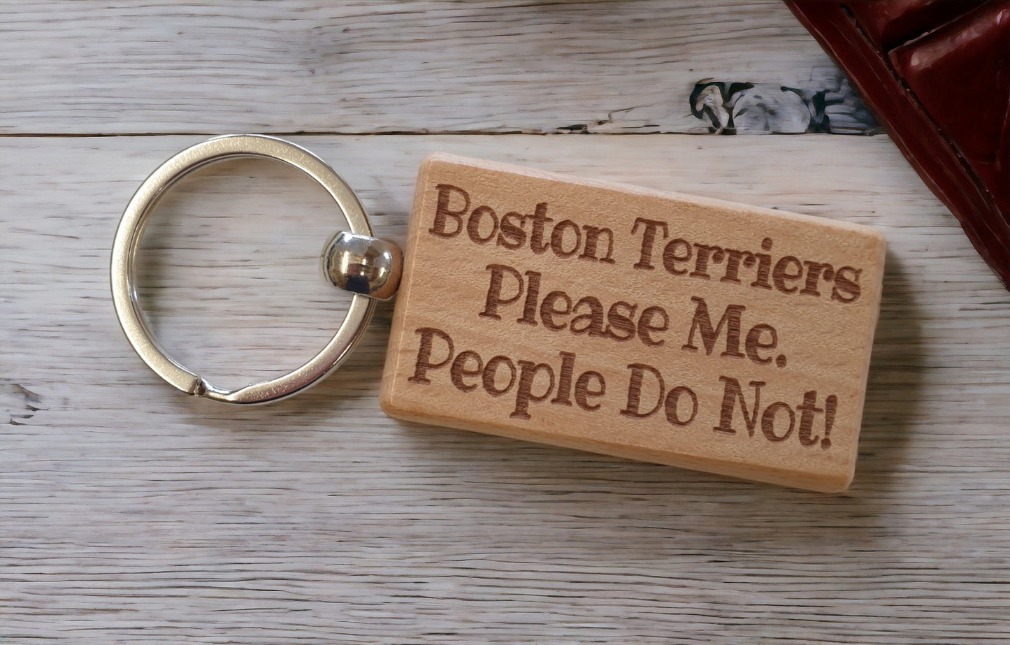 Boston Terrier Keyring Gift - * Please Me People Do Not - Nice Cute Engraved Wooden Key Fob Novelty Dog Owner Present