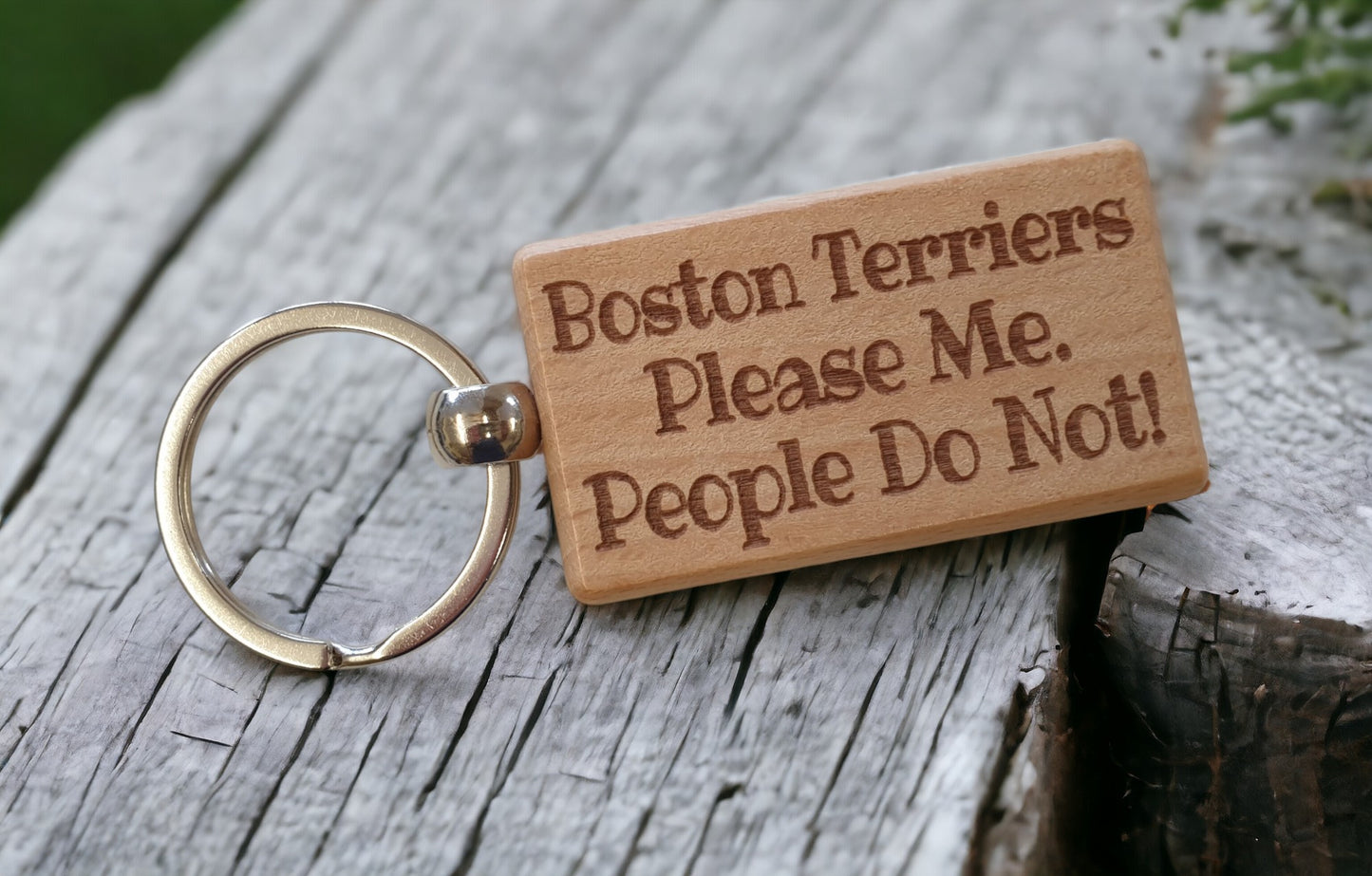 Boston Terrier Keyring Gift - * Please Me People Do Not - Nice Cute Engraved Wooden Key Fob Novelty Dog Owner Present