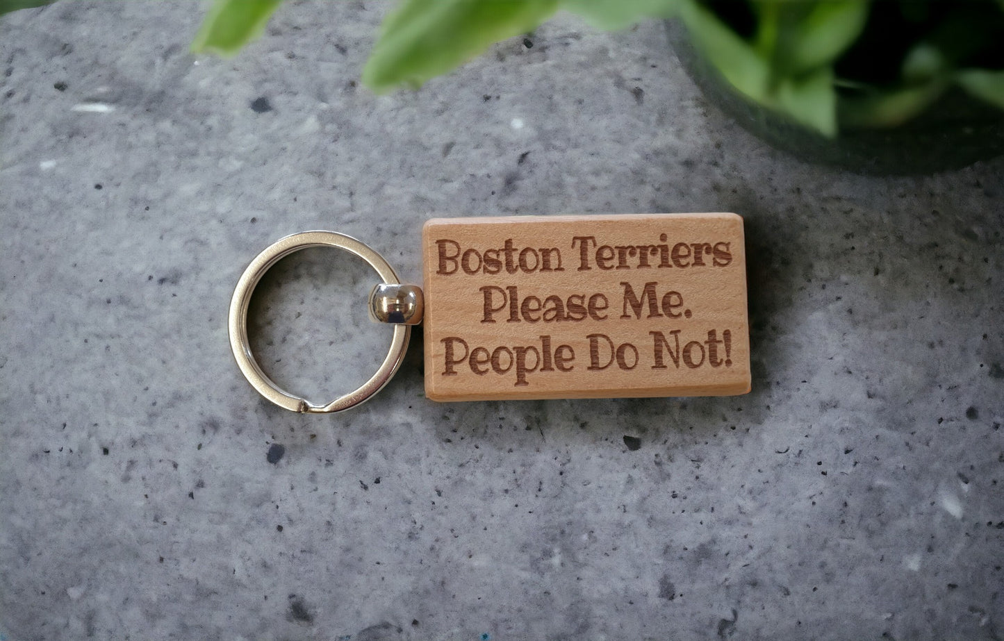 Boston Terrier Keyring Gift - * Please Me People Do Not - Nice Cute Engraved Wooden Key Fob Novelty Dog Owner Present