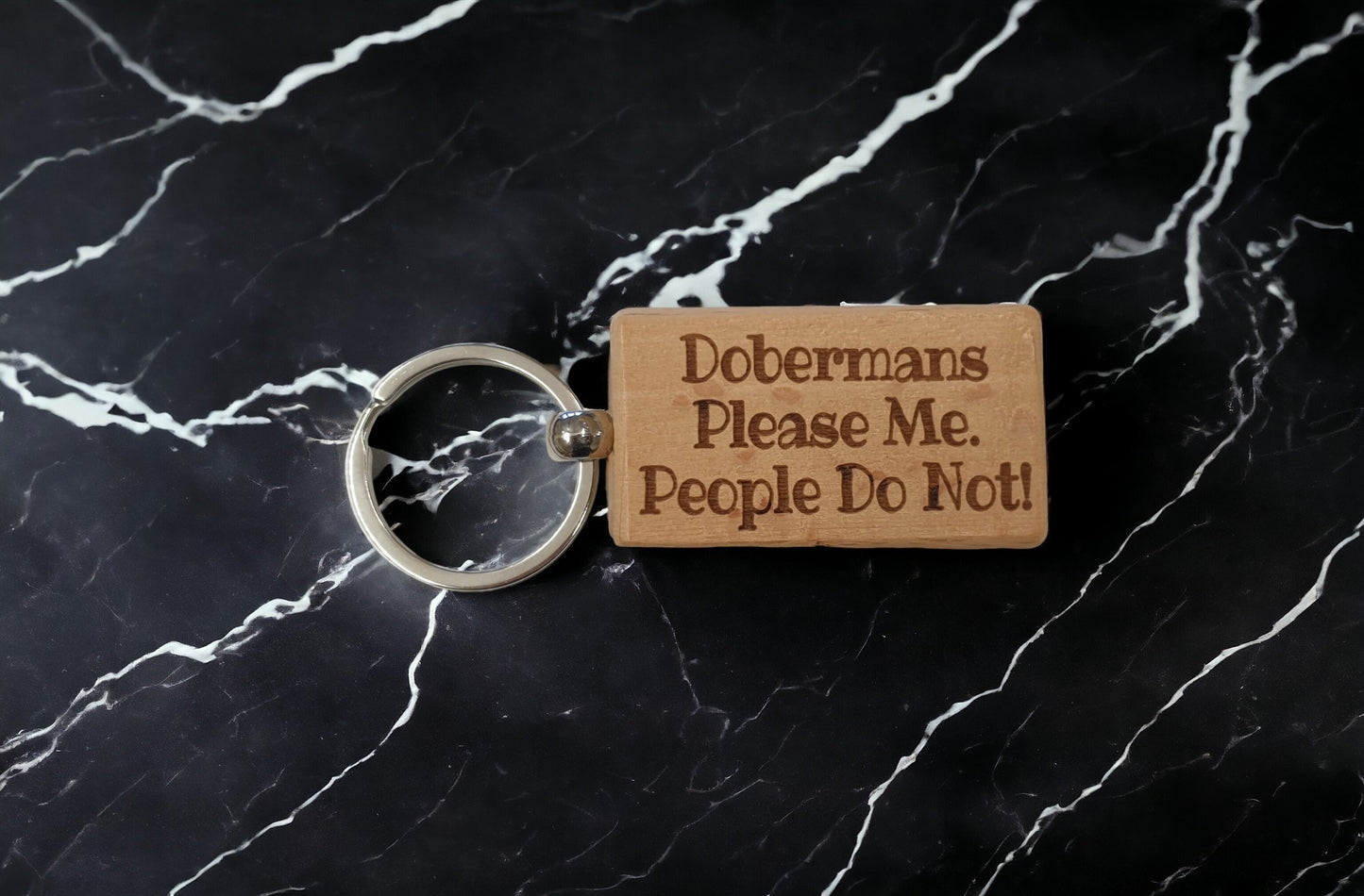 Doberman Keyring Gift - * Please Me People Do Not - Nice Cute Engraved Wooden Key Fob Novelty Dog Owner Present