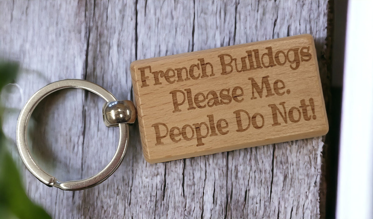 French Bulldog Keyring Gift - * Please Me People Do Not - Nice Cute Engraved Wooden Key Fob Novelty Dog Owner Present