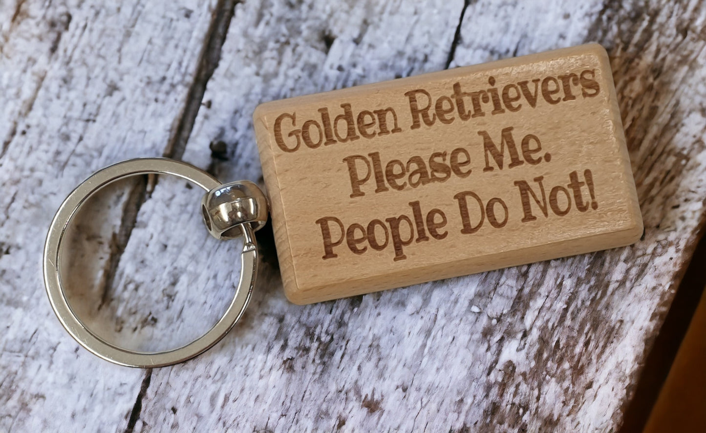 Golden Retriever Keyring Gift - * Please Me People Do Not - Nice Cute Engraved Wooden Key Fob Novelty Dog Owner Present