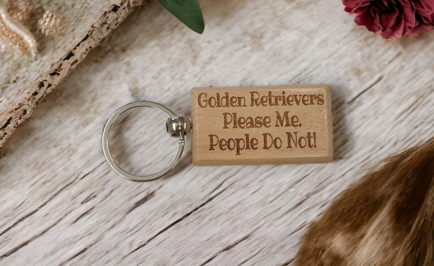 Golden Retriever Keyring Gift - * Please Me People Do Not - Nice Cute Engraved Wooden Key Fob Novelty Dog Owner Present