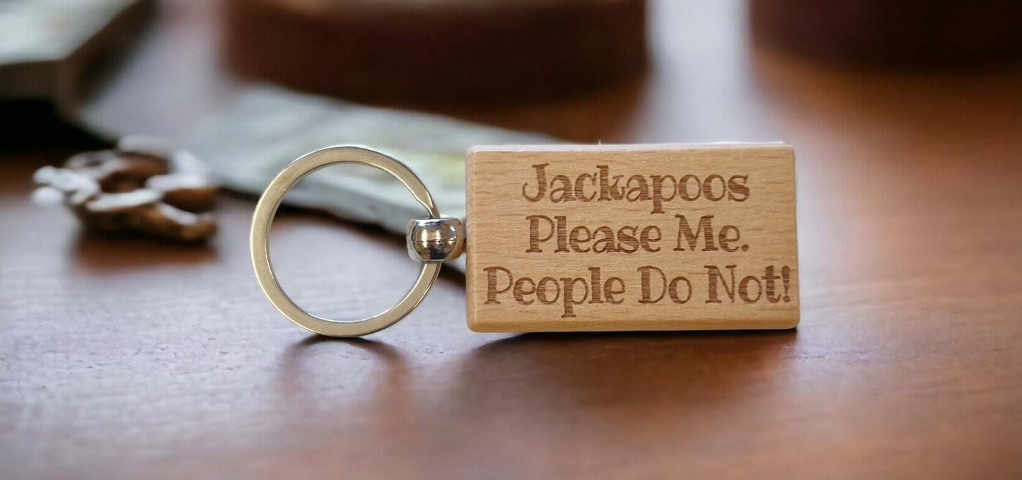 Jackapoo Keyring Gift - * Please Me People Do Not - Nice Cute Engraved Wooden Key Fob Novelty Dog Owner Present