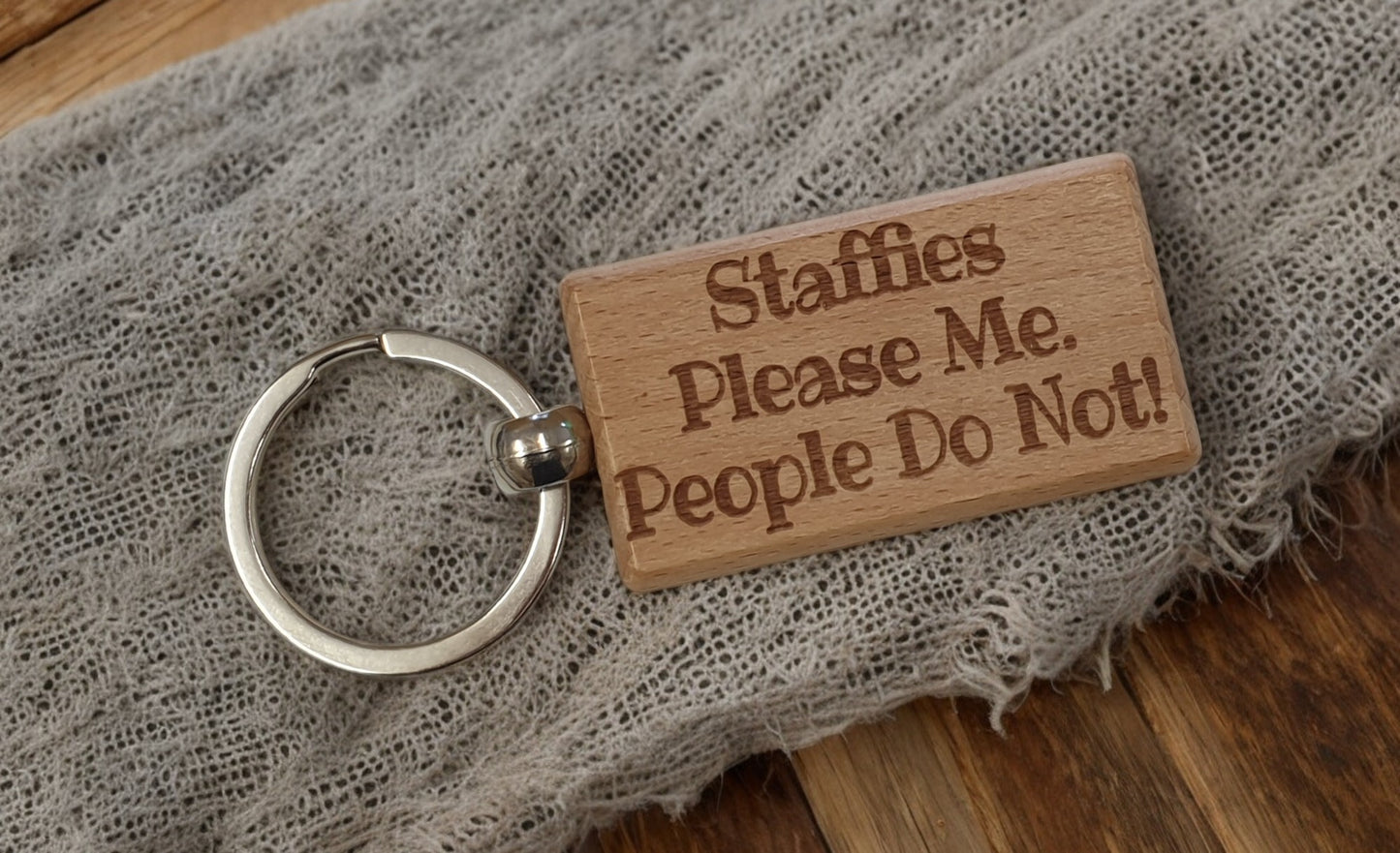 Staffie Keyring Gift - * Please Me People Do Not - Nice Cute Engraved Wooden Key Fob Novelty Dog Owner Present