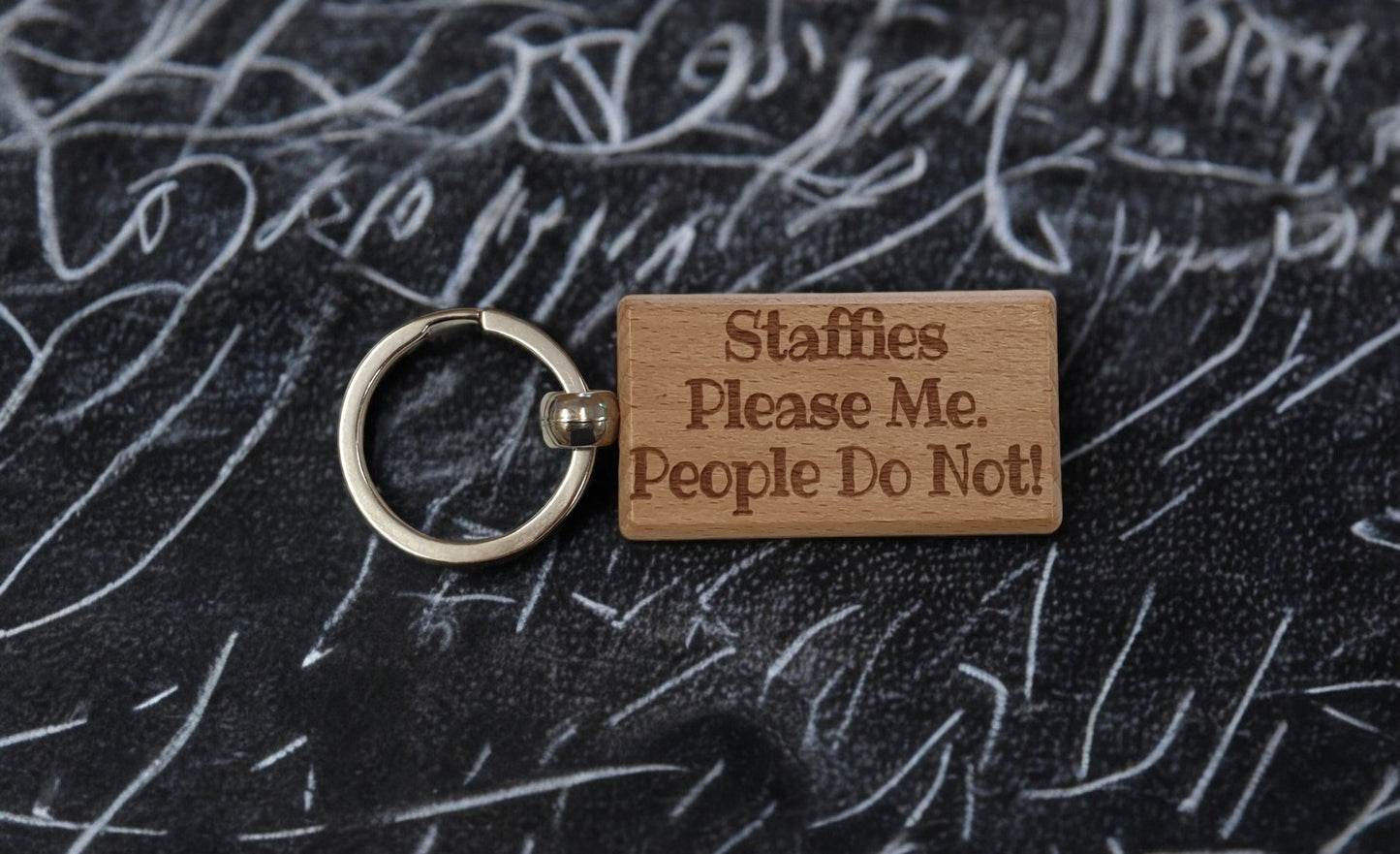 Staffie Keyring Gift - * Please Me People Do Not - Nice Cute Engraved Wooden Key Fob Novelty Dog Owner Present