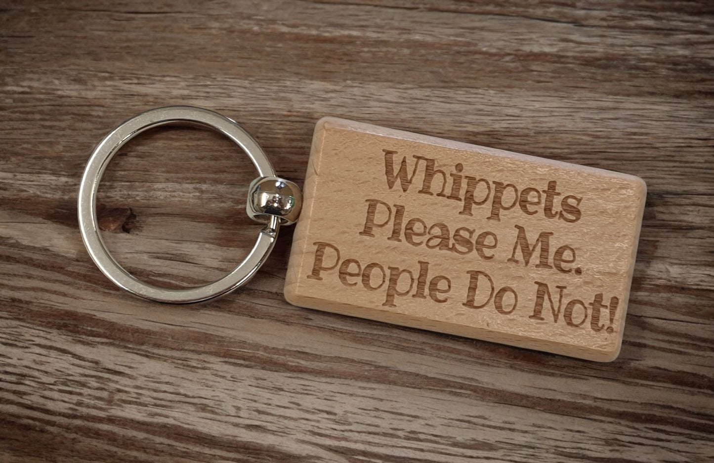 Whippet Keyring Gift - * Please Me People Do Not - Nice Cute Engraved Wooden Key Fob Novelty Dog Owner Present