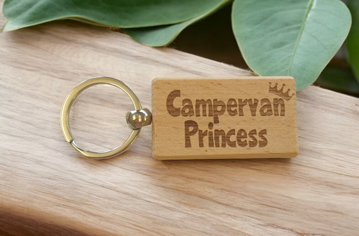 Campervan Keyring Gift Campervan Princess Cute Engraved Wooden Key Fob Fun Novelty Nice Custom Present